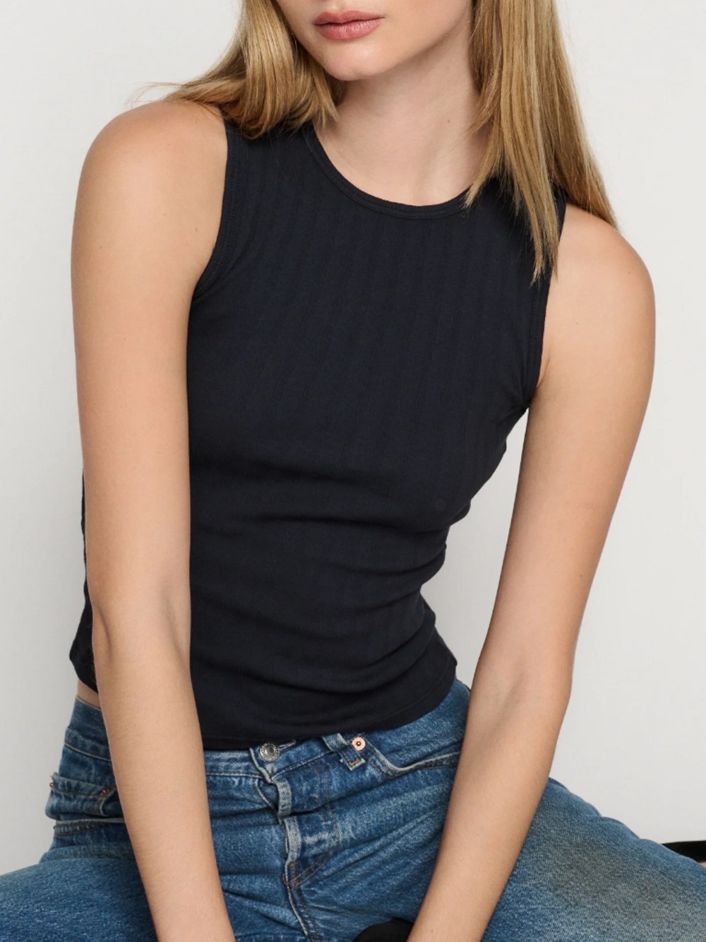 RLT Wide Ribbed Tank Navy Medium